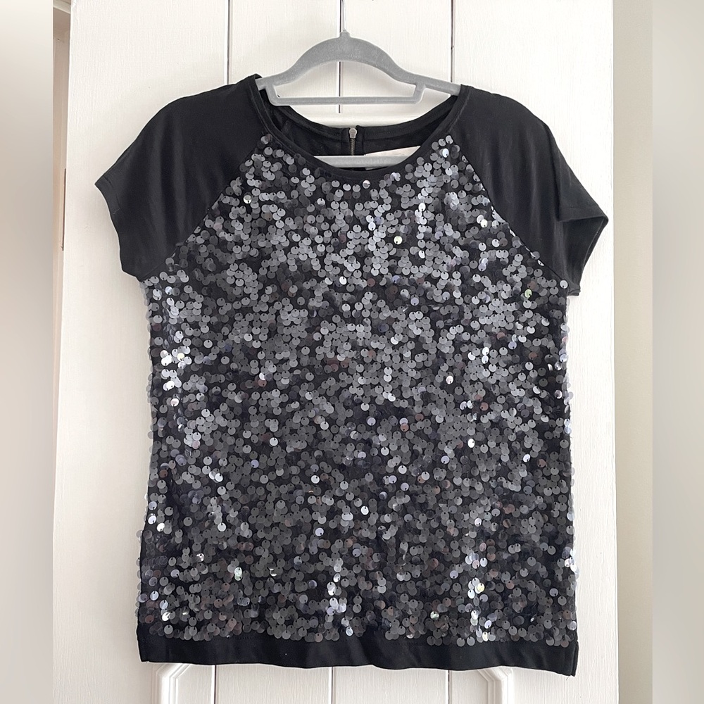 EUC LOFT Short Sleeve Sequence Top, Size MP